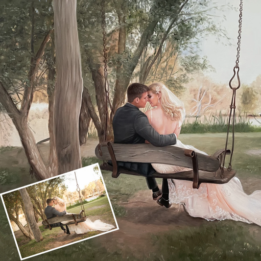 Custom Portrait from Photo | Personalized Family & Wedding Oil Painting Horizontal
