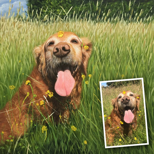 Custom Pet Portrait | Dog & Cat Lover Gifts | Personalized Oil Painting from Photo Horizontal